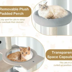 Tangkula Modern Cat Tree, 44 Inch Multi-Level Cat Tower with Removable Padded Top Perch