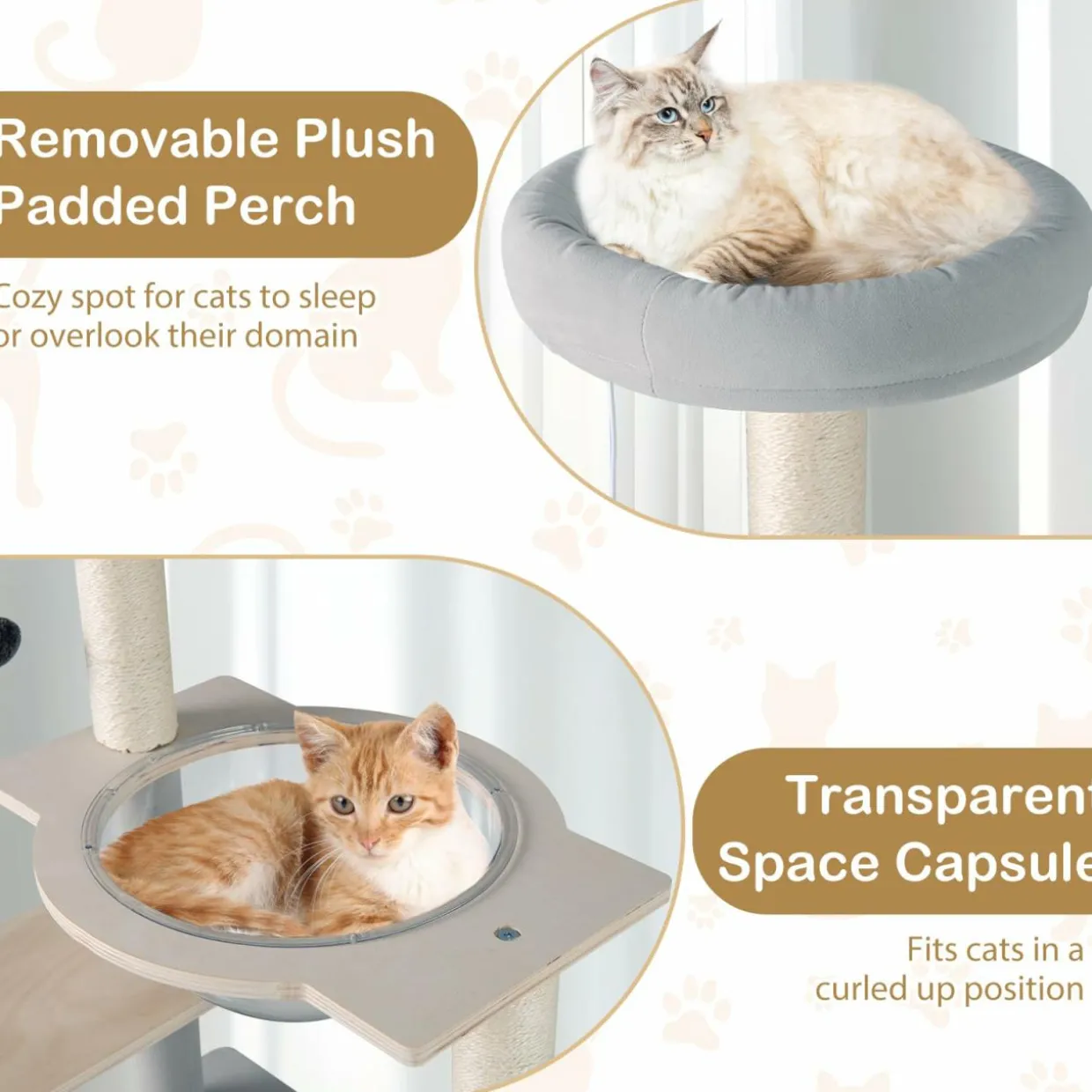 Tangkula Modern Cat Tree, 44 Inch Multi-Level Cat Tower with Removable Padded Top Perch