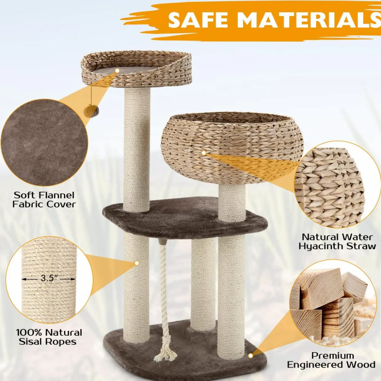 Tangkula Modern Cat Tree for Indoor Cats, 41 Inch Tall Cat Tree with Hand-Made Wicker Cat Condo & Top Perch for Large Cats