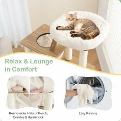Tangkula Modern Cat Tree, 57 Inch Wood Cat Tower with Sisal Scratching Posts, Padded Top Perch