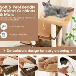 Tangkula Modern Cat Tree for Indoor Cats, 53 Inch Tall Cat Tree Tower with Hammock, Sisal Scratching Posts, Top Perch, Tunnel & Cat Condo
