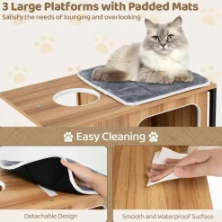 Tangkula Modern Cat Tree, 52 Inch Wooden Cat Condos with Metal Frame, Sisal Scratching Posts & Board
