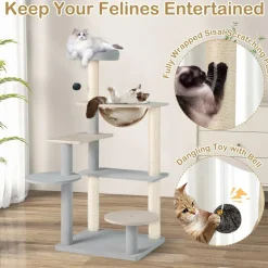 Tangkula Modern Cat Tree, 44 Inch Multi-Level Cat Tower with Removable Padded Top Perch