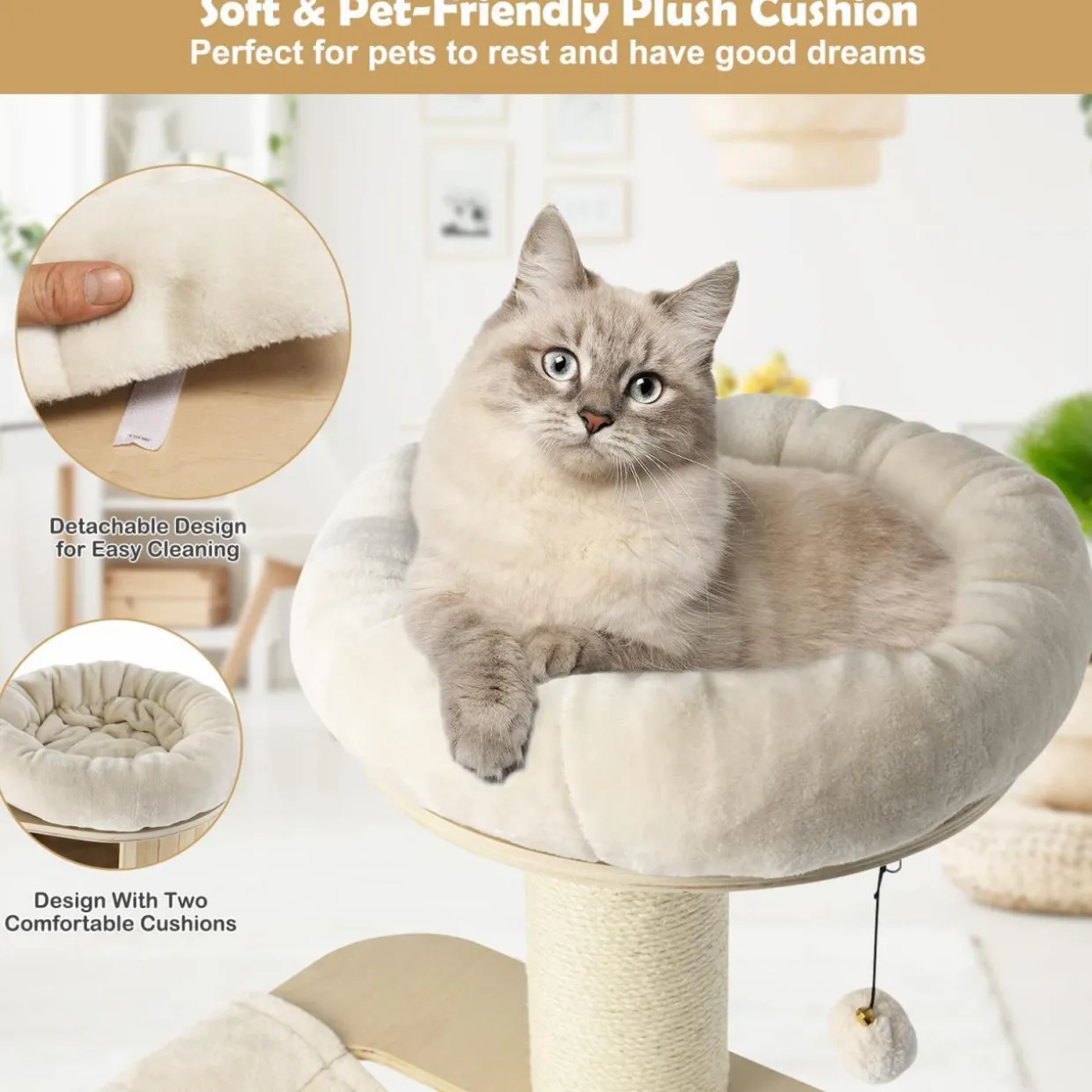 Tangkula Modern Cat Tree, Multi-Level Large Cat Tower w/Cat Condo, Hammocks & Hanging Basket