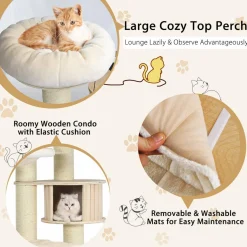 Tangkula Modern Cat Tree, Multi-Level Large Cat Tower with Sisal Scratching Posts, Hammocks, Hanging Basket
