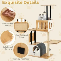Tangkula Modern Cat Tree, Tall Multi-Level Cat Tower with Double Condos, Jumping Platforms