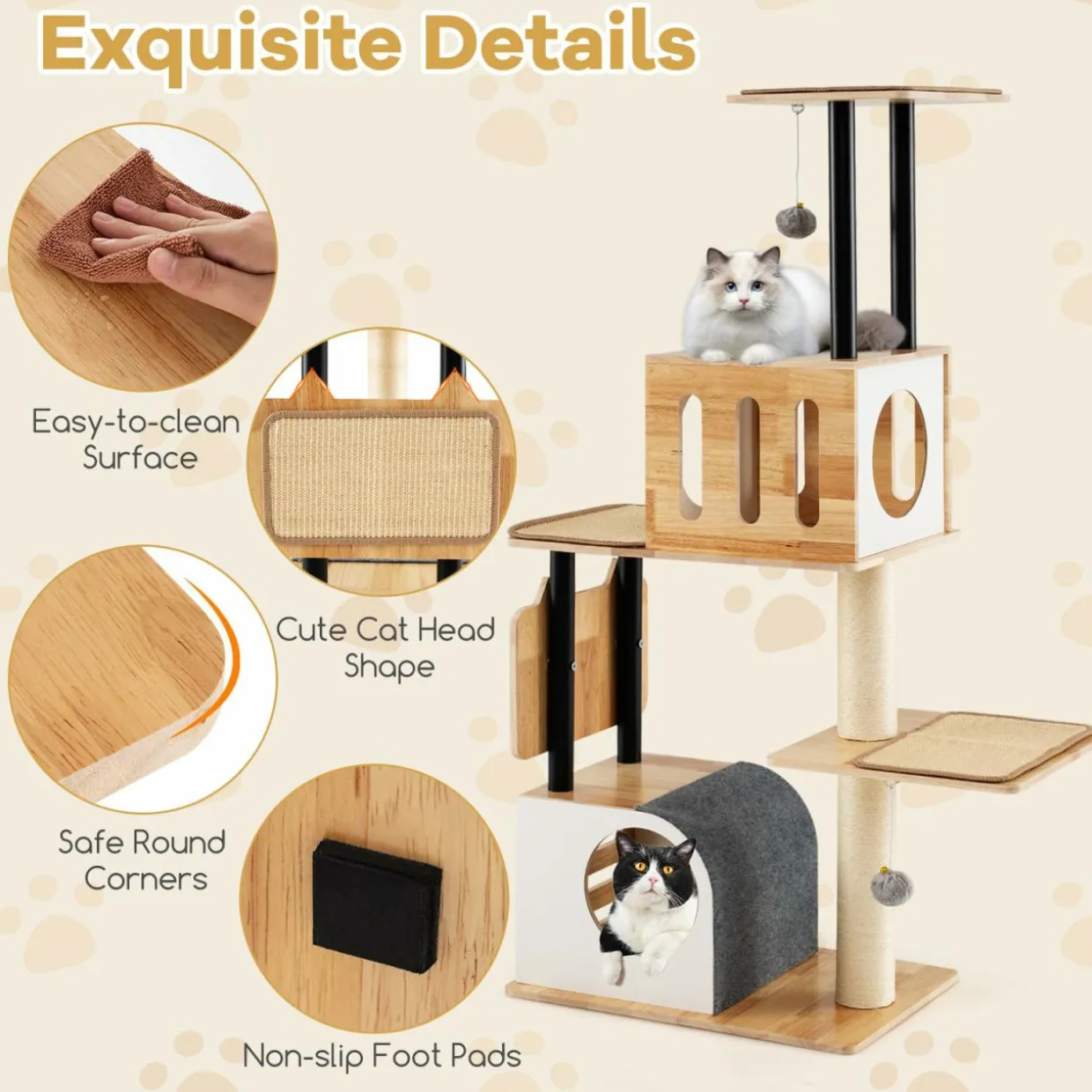 Tangkula Modern Cat Tree, Tall Multi-Level Cat Tower with Double Condos, Jumping Platforms