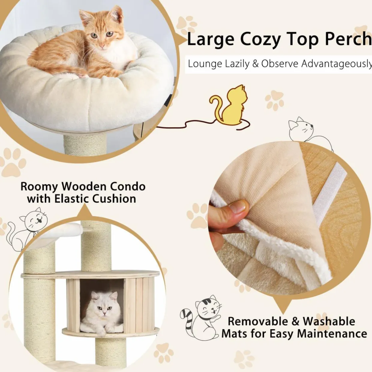 Tangkula Modern Cat Tree, Multi-Level Large Cat Tower with Sisal Scratching Posts, Hammocks, Hanging Basket