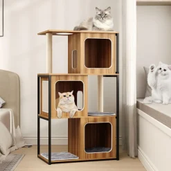 Tangkula Modern Cat Tree, 52 Inch Wooden Cat Condos with Metal Frame, Sisal Scratching Posts & Board