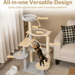 Tangkula Modern Cat Tree, 44 Inch Multi-Level Cat Tower with Removable Padded Top Perch
