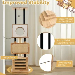 Tangkula Modern Cat Tree, Tall Multi-Level Cat Tower with Double Condos, Jumping Platforms