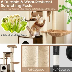 Tangkula Modern Cat Tree for Indoor Cats, 53 Inch Tall Cat Tree Tower with Hammock, Sisal Scratching Posts, Top Perch, Tunnel & Cat Condo