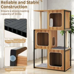 Tangkula Modern Cat Tree, 52 Inch Wooden Cat Condos with Metal Frame, Sisal Scratching Posts & Board
