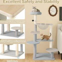 Tangkula Modern Cat Tree, 44 Inch Multi-Level Cat Tower with Removable Padded Top Perch