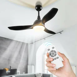 Tangkula Modern Ceiling Fan with Light, Indoor Low Profile LED Ceiling Fan with Remote Control