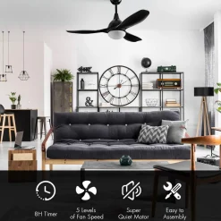 Tangkula Modern Ceiling Fan with Light, Indoor Low Profile LED Ceiling Fan with Remote Control