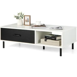Tangkula Modern Coffee Table, Accent Center Table with Drawer & Shelf, Central Cocktail Table