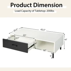 Tangkula Modern Coffee Table, Accent Center Table with Drawer & Shelf, Central Cocktail Table