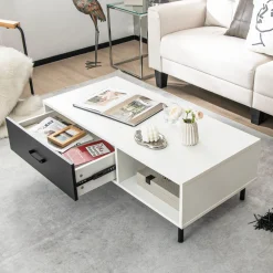 Tangkula Modern Coffee Table, Accent Center Table with Drawer & Shelf, Central Cocktail Table