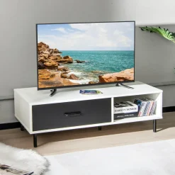 Tangkula Modern Coffee Table, Accent Center Table with Drawer & Shelf, Central Cocktail Table