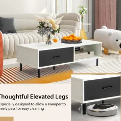 Tangkula Modern Coffee Table, Accent Center Table with Drawer & Shelf, Central Cocktail Table