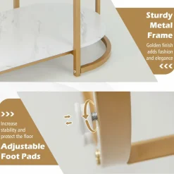 Tangkula Modern Coffee Table, 39” Oval Center Table w/White Faux Marble Top & Gold Finished Metal Frame (Modern, White, 39 Inch)