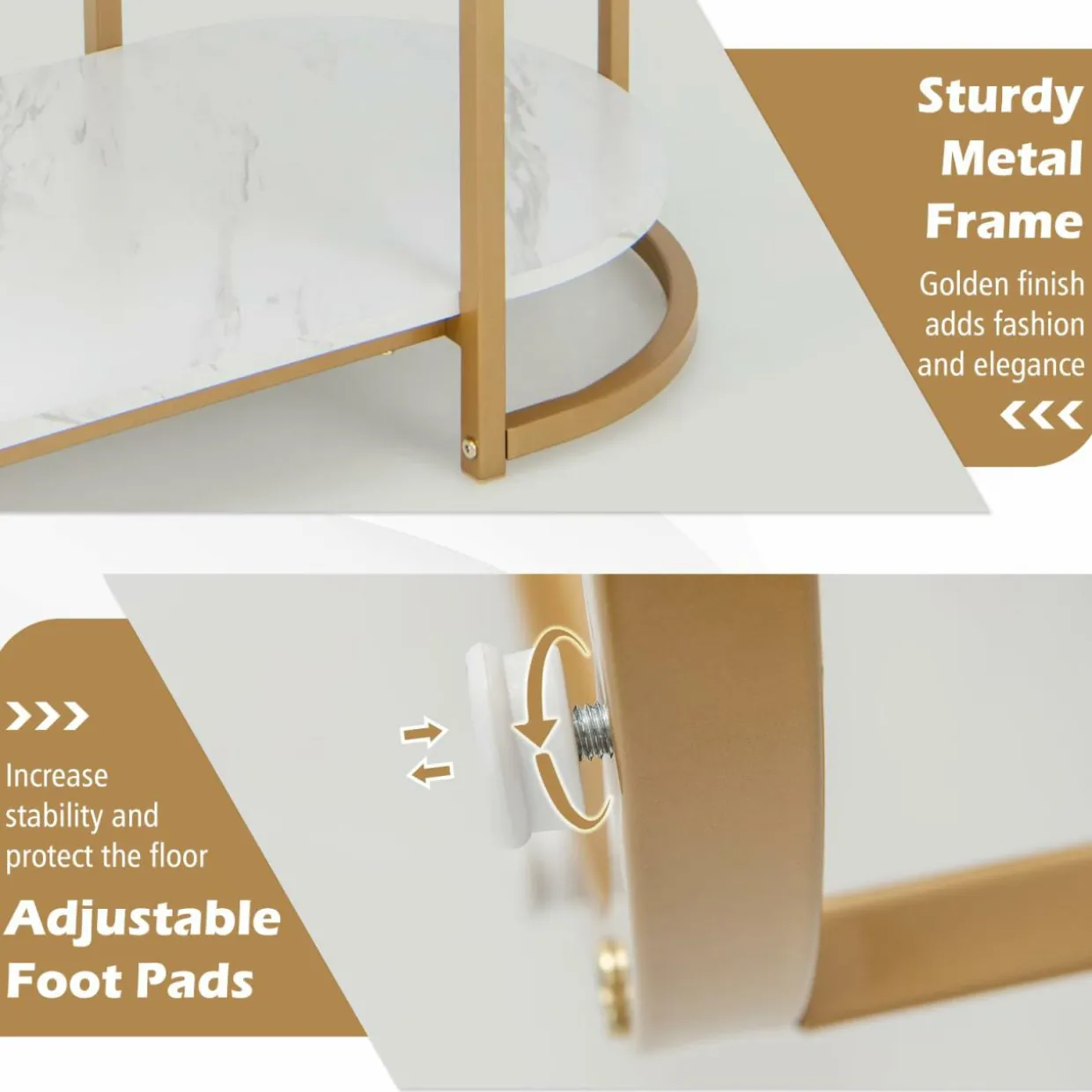 Tangkula Modern Coffee Table, 39” Oval Center Table w/White Faux Marble Top & Gold Finished Metal Frame (Modern, White, 39 Inch)