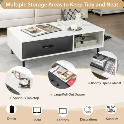 Tangkula Modern Coffee Table, Accent Center Table with Drawer & Shelf, Central Cocktail Table
