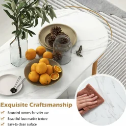 Tangkula Modern Coffee Table, 39” Oval Center Table w/White Faux Marble Top & Gold Finished Metal Frame (Modern, White, 39 Inch)