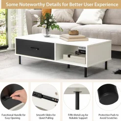 Tangkula Modern Coffee Table, Accent Center Table with Drawer & Shelf, Central Cocktail Table