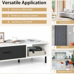 Tangkula Modern Coffee Table, Accent Center Table with Drawer & Shelf, Central Cocktail Table
