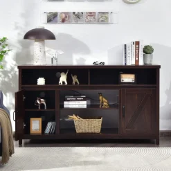 Tangkula Modern Farmhouse TV Stand with Double Barn Doors