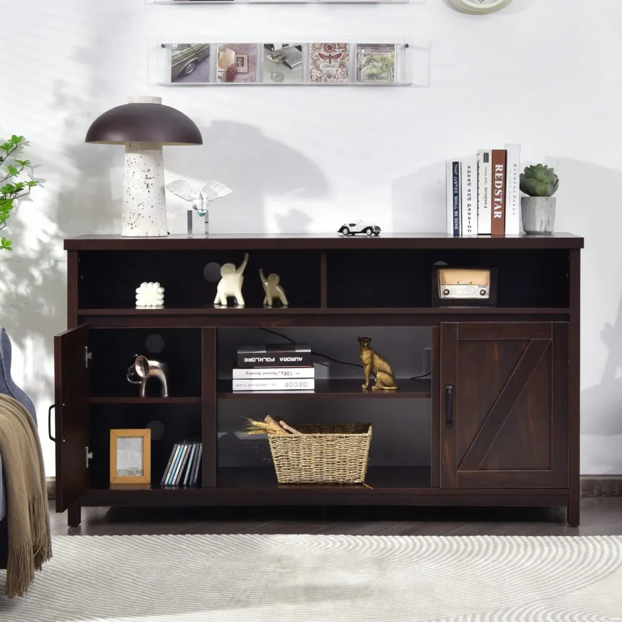 Tangkula Modern Farmhouse TV Stand with Double Barn Doors