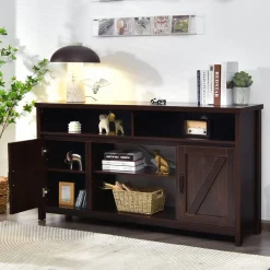 Tangkula Modern Farmhouse TV Stand with Double Barn Doors