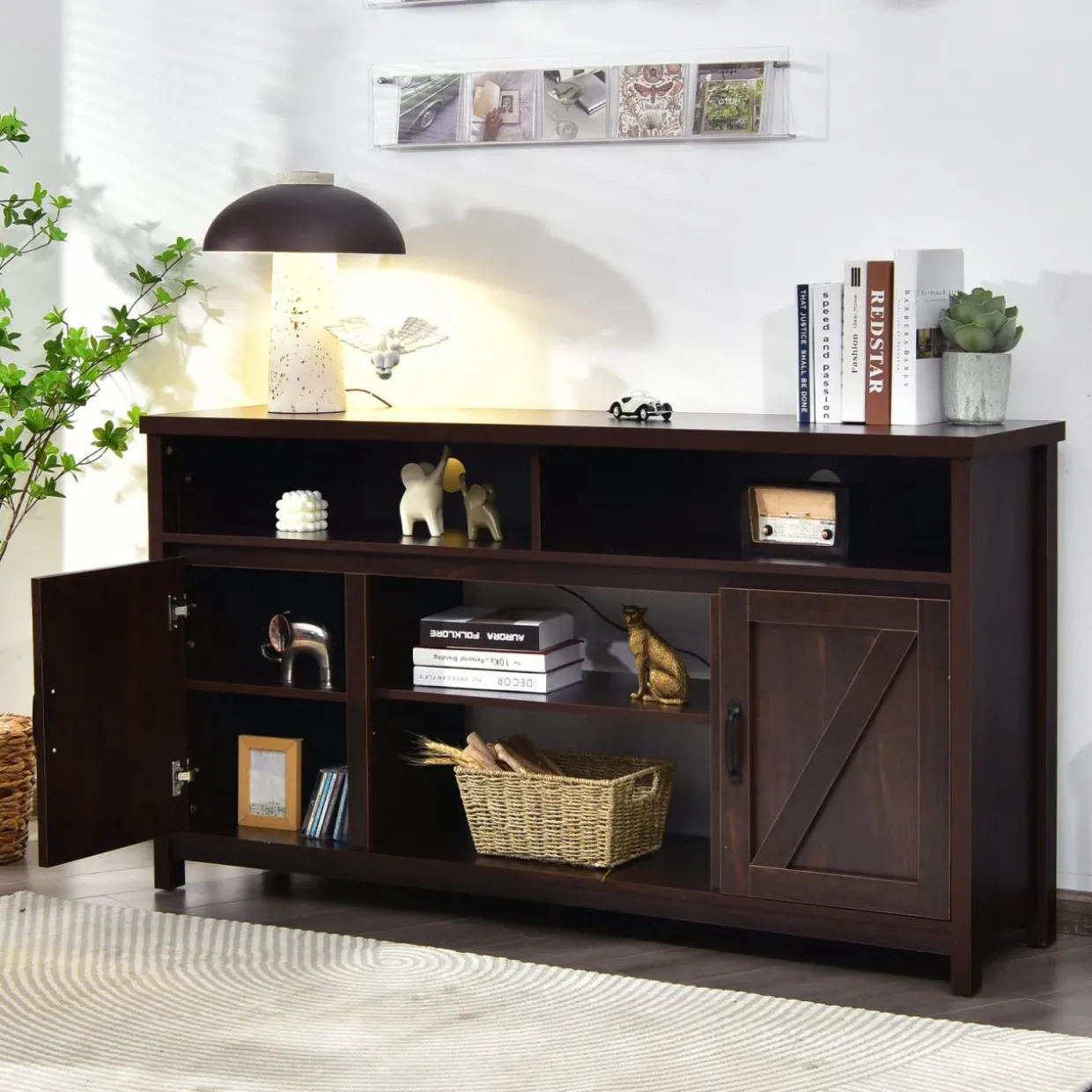 Tangkula Modern Farmhouse TV Stand with Double Barn Doors