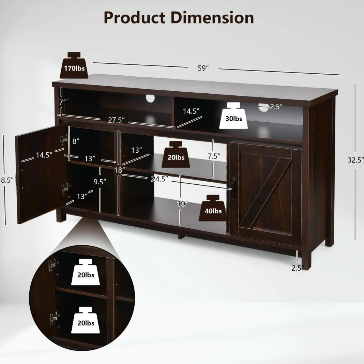 Tangkula Modern Farmhouse TV Stand with Double Barn Doors