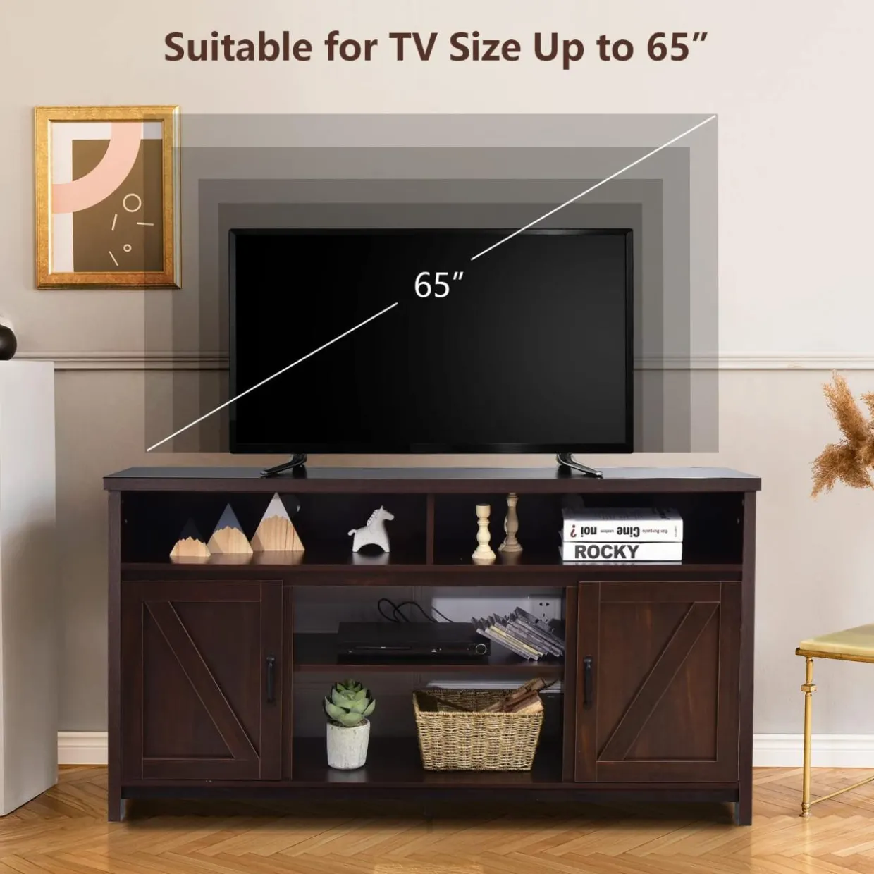 Tangkula Modern Farmhouse TV Stand with Double Barn Doors