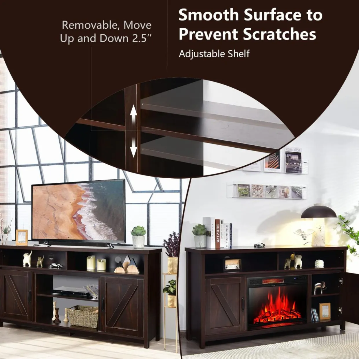 Tangkula Modern Farmhouse TV Stand with Double Barn Doors