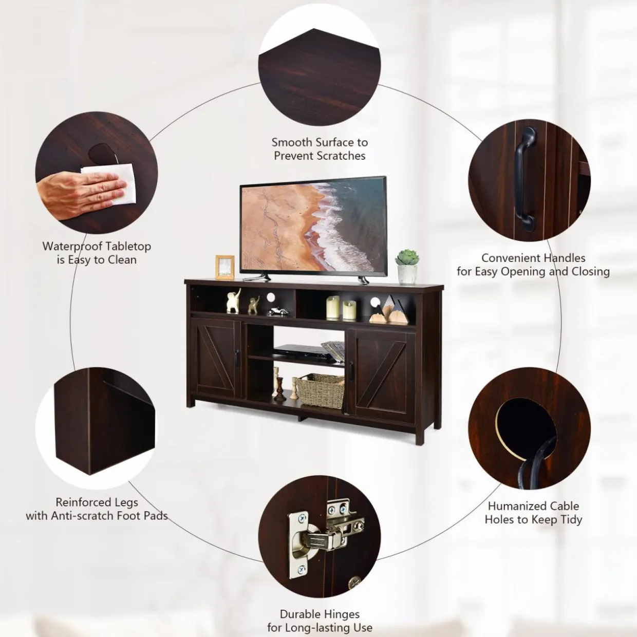 Tangkula Modern Farmhouse TV Stand with Double Barn Doors