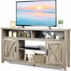 Tangkula Modern Farmhouse TV Stand with Double Barn Doors