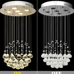 Tangkula Modern K9 Crystal Raindrop Chandelier, Flush Mount LED Ceiling Light Fixture for Living Room, 31.5 x 15.5 inches