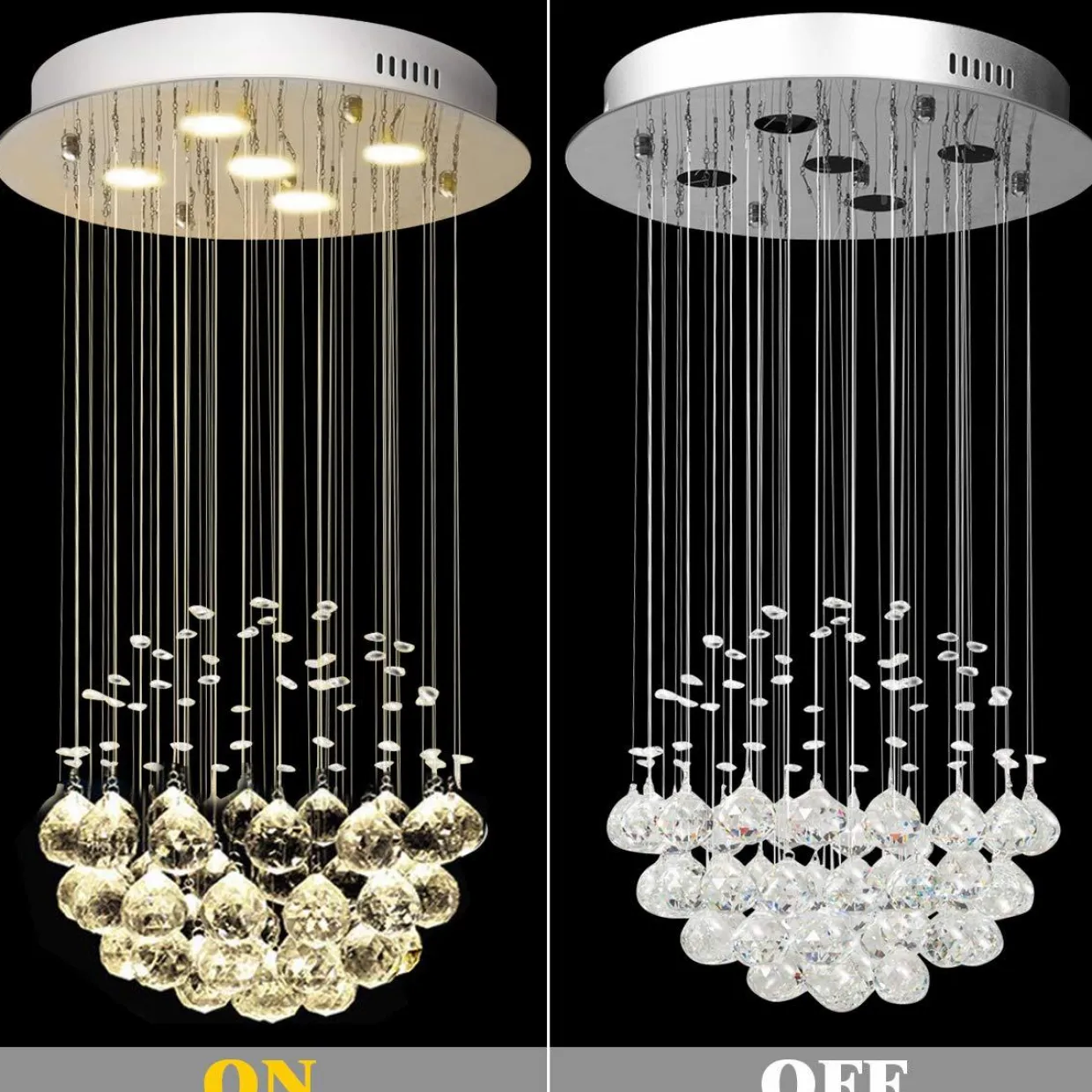 Tangkula Modern K9 Crystal Raindrop Chandelier, Flush Mount LED Ceiling Light Fixture for Living Room, 31.5 x 15.5 inches