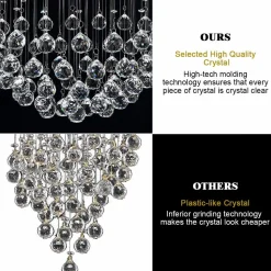 Tangkula Modern K9 Crystal Raindrop Chandelier, Flush Mount LED Ceiling Light Fixture for Living Room, 31.5 x 15.5 inches