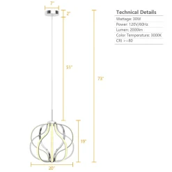 Tangkula Modern LED Chandelier, Dimmable Pendant Light