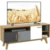 Tangkula Modern TV Stand, Wood TV Console Table for TVs up to 65 Inch, Entertainment Center with 3 Storage Cabinets (Natural)