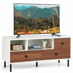 Tangkula Modern TV Stand for 50-inch TVs, Multifunctional Flat Screen Console Table with 2 Cubbies & 3 Large Drawers