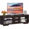 Tangkula Modern TV Stand, Wood Universal Stand for TV's up to 65" Flat Screen(Brown)