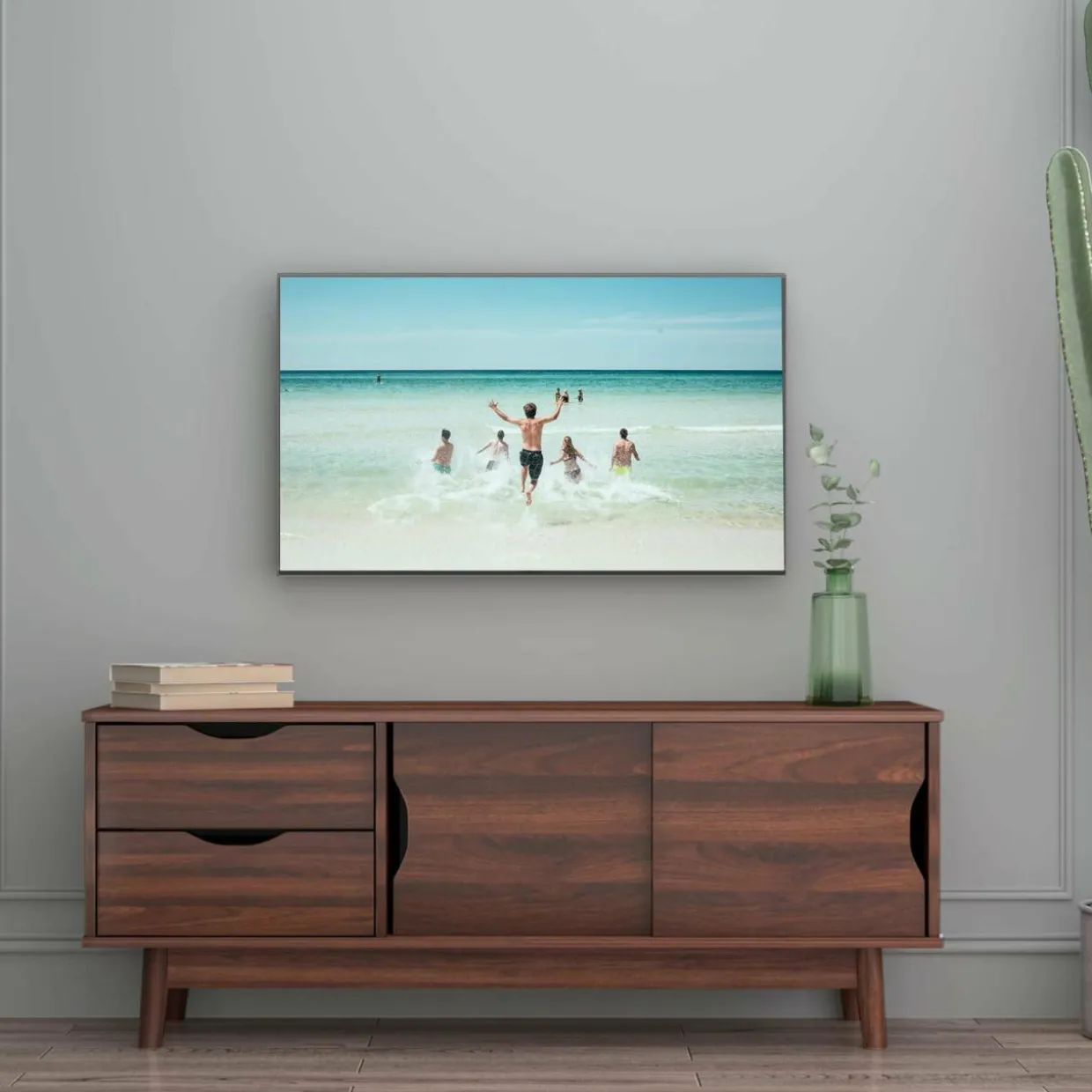 Tangkula Modern TV Stand for Flat TVs Up to 60 Inches, Wood TV Console Table w/ 2 Drawers & 2 Sliding Doors