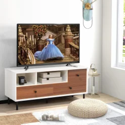 Tangkula Modern TV Stand for 50-inch TVs, Multifunctional Flat Screen Console Table with 2 Cubbies & 3 Large Drawers