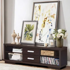 Tangkula Modern TV Stand, Wood Universal Stand for TV's up to 65